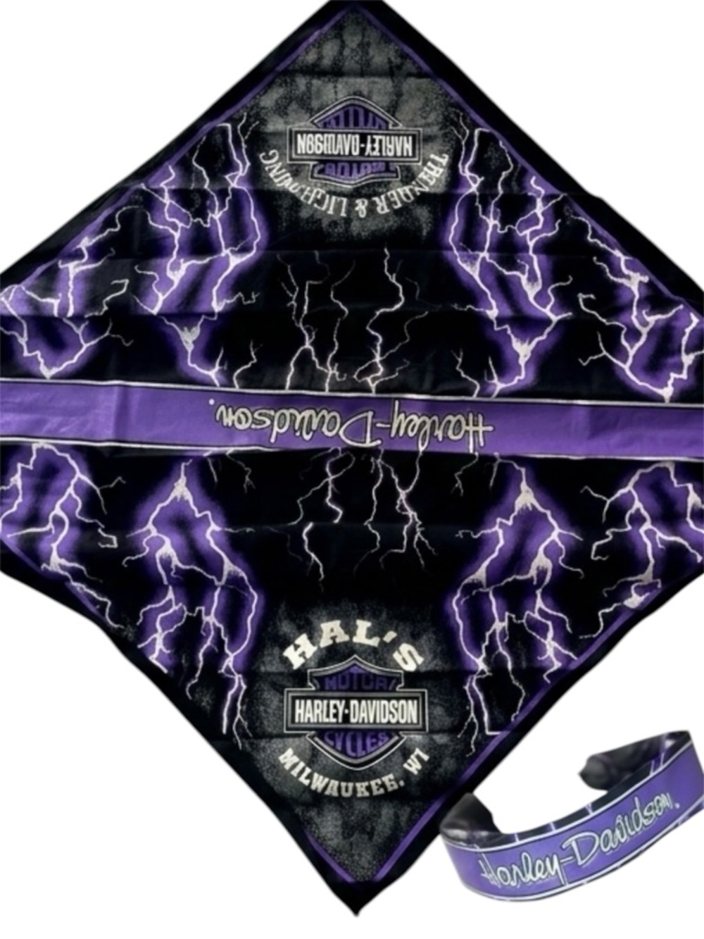 Vintage Harley Davidson Purple Lightning Bandana 90s Hal’s Milwaukee Biker